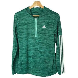 Adidas Marled Green Tri Stripe Quarter Zip Athletic Pullover Jacket S